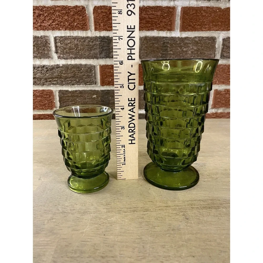 2 Vtg Indiana Glass Whitehall Avocado Green Cubist 12oz Iced Tea Glass 1 Small
